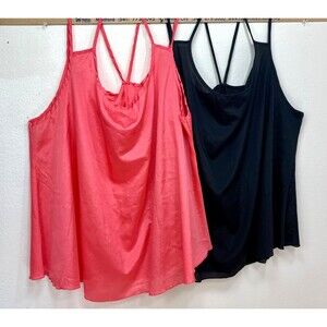 Two Silky Satin 6XL Tank Tops Black and Coral Oversize Strappy Layering Feminine